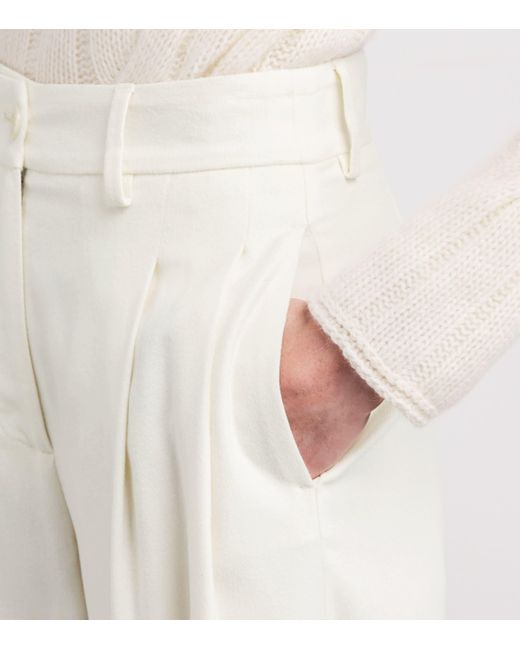Colombo White Kid Cashmere Wide-Leg Tailored Trousers