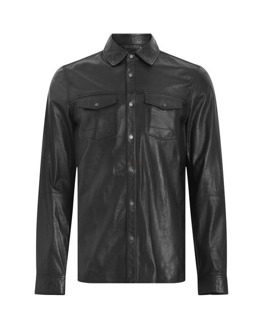 AllSaints Black Leather Ethan Shirt for men