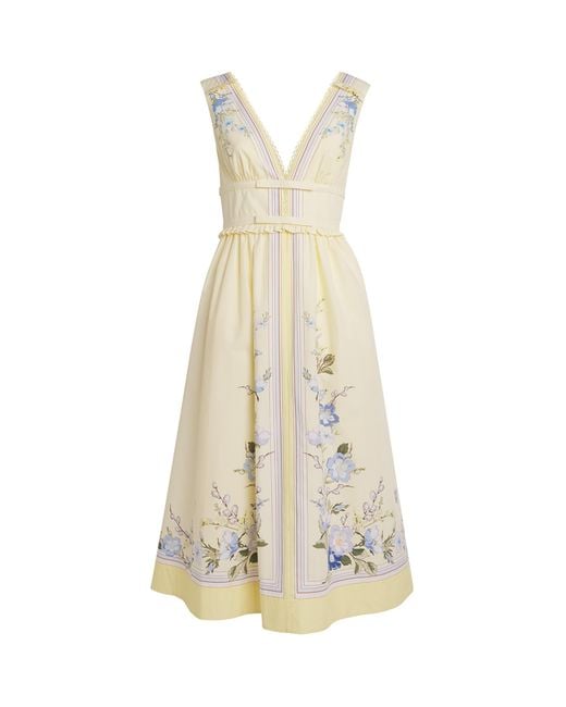 Self-Portrait White Cotton Floral V-Neck Midi Dress
