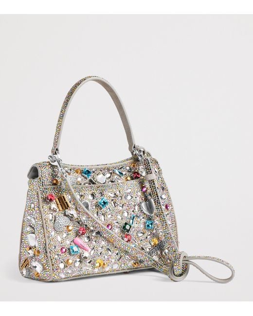 Balenciaga Gray Mini Suede Embellished Rodeo Top-Handle Bag