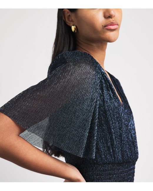 Maje Blue Metallic Pleated Midi Dress