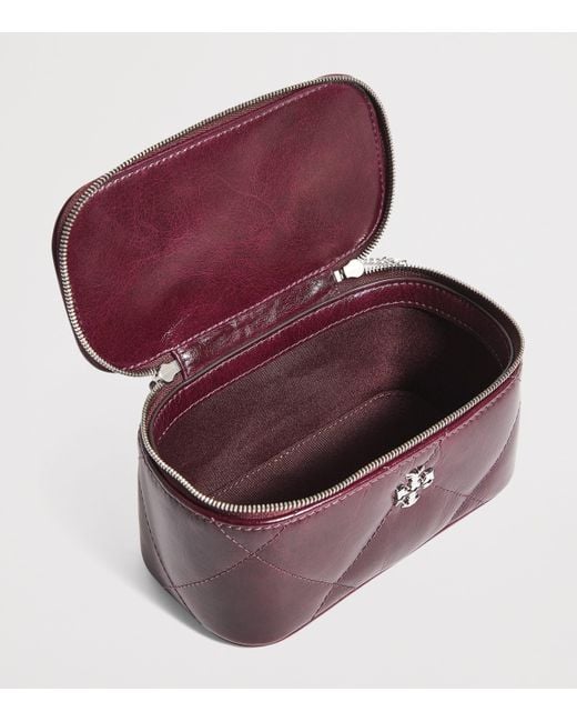 Tory Burch Purple Leather Quilted Kira Vanity Case Bag