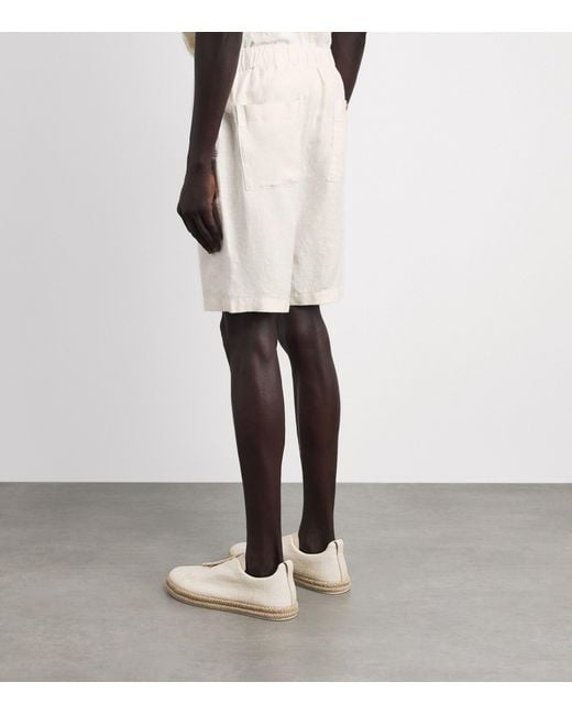 Vince White Linen Drawstring Shorts for men