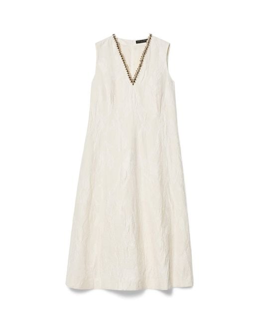 Marina Rinaldi White Cotton-Linen Flared Midi Dress