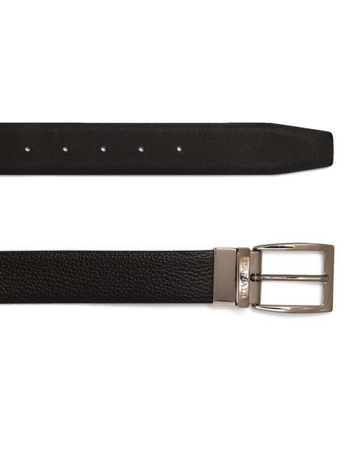 Canali Black Leather Reversible Belt for men