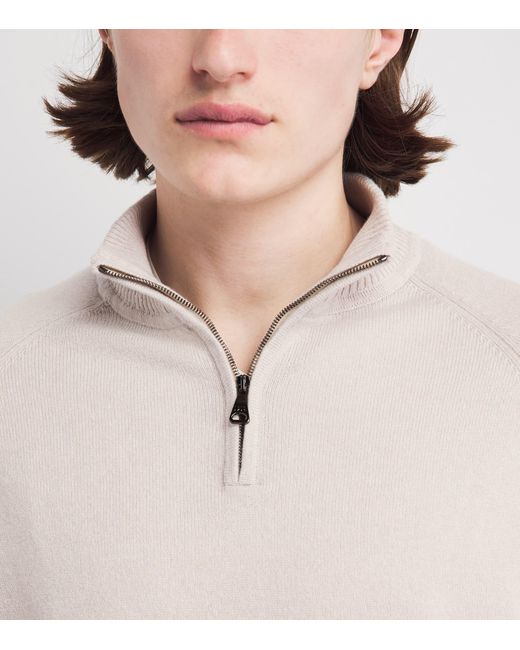 Derek Rose White Cashmere Finley Quarter-Zip Sweater for men