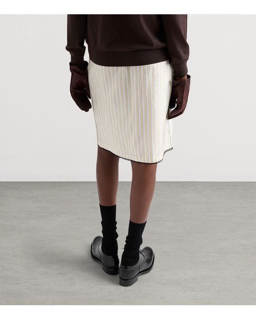 Prada Natural Striped Bow-Applique Midi Skirt