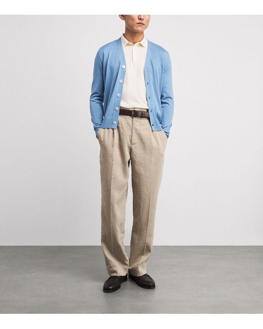 Isaia Blue Silk-Cashmere Cardigan for men