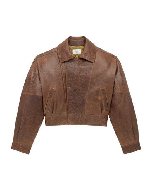 Saint Laurent Brown Leather Cropped Jacket