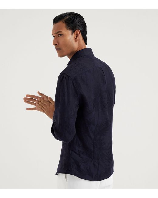 Brunello Cucinelli Blue Cotton-linen Slim-fit Shirt for men