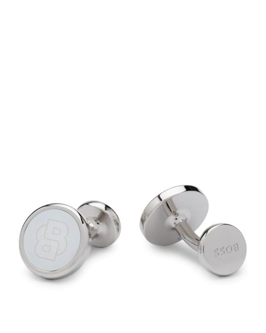 Boss Metallic Round Double B Cufflinks for men