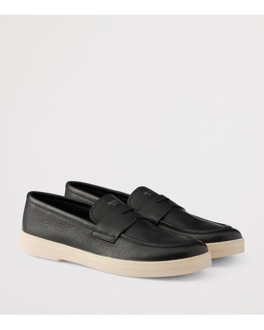 Prada Black Leather Logo Loafers for men