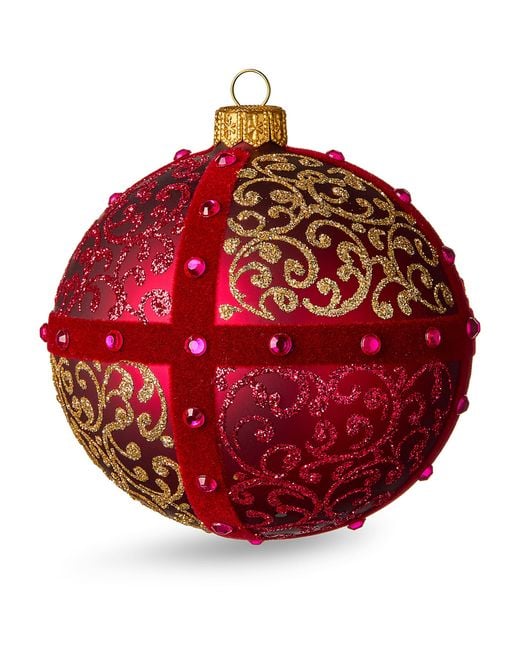 Harrods Red Glass Embellished Bauble
