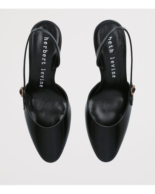 Herbert Levine Black Leather Ask Around Slingback Heels 65