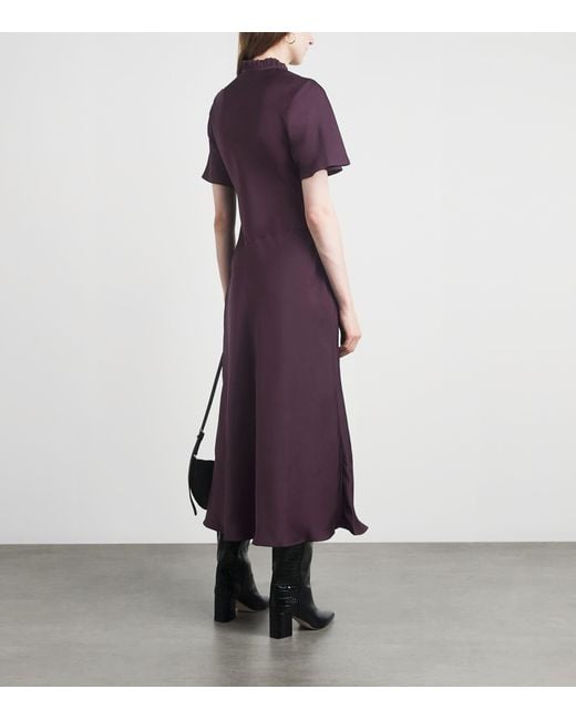 Claudie Pierlot Purple Satin Short-Sleeve Midi Dress