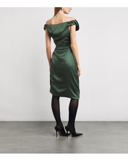 Vivienne Westwood Green Puff-Sleeve Ginnie Amber Midi Dress