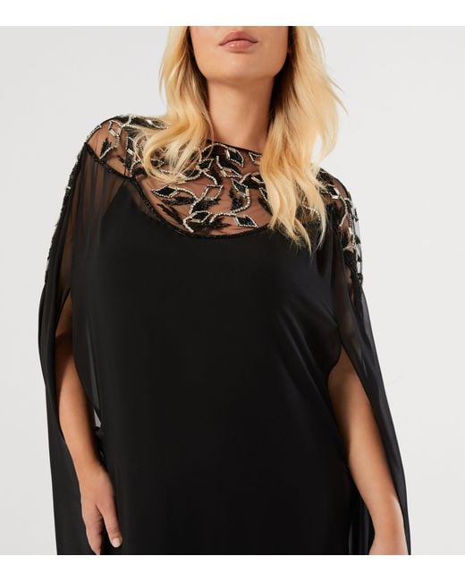 Marina Rinaldi Black Embellished Maxi Dress And Cape