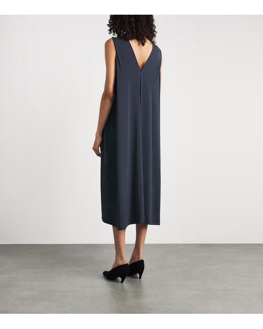 Issey Miyake Blue Drape Jersey Sleeveless Midi Dress