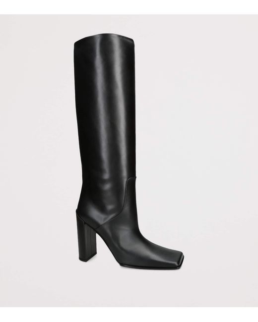 Alaïa Black Leather Square-Toe Knee-High Boots 90