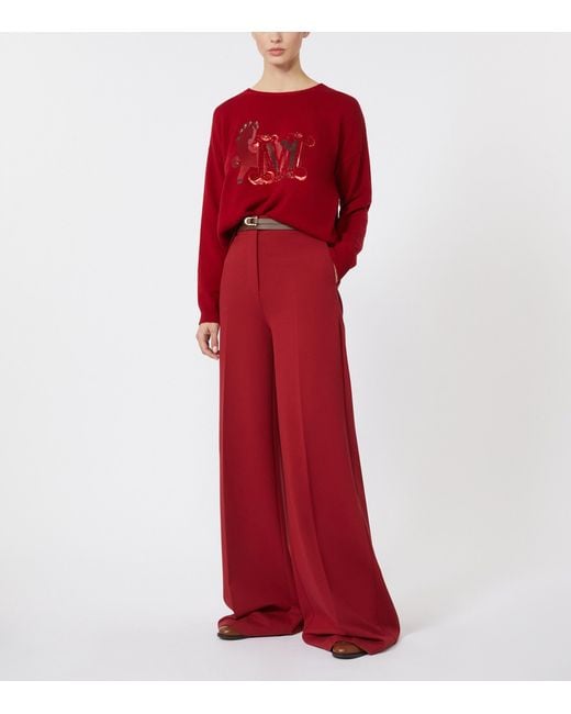 Max Mara Red Wool-Cashmere Monogram Sweater