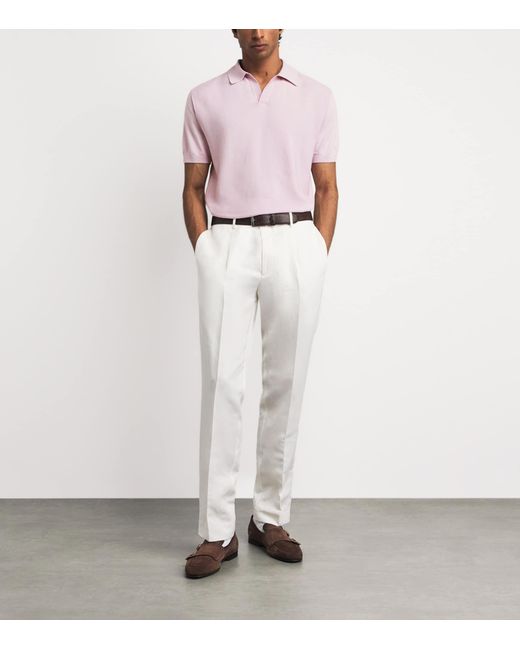 Canali Pink Cotton-Silk Open Collar Polo Shirt for men