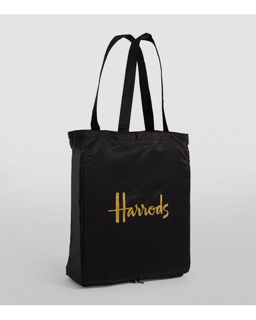Harrods Black Recycled Logo Pocket Shopper Bag