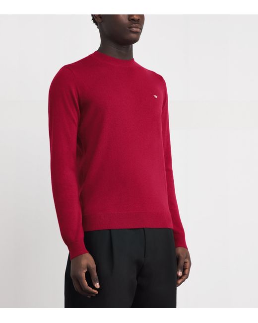 Emporio Armani Red Wool-Cashmere Logo Sweater for men