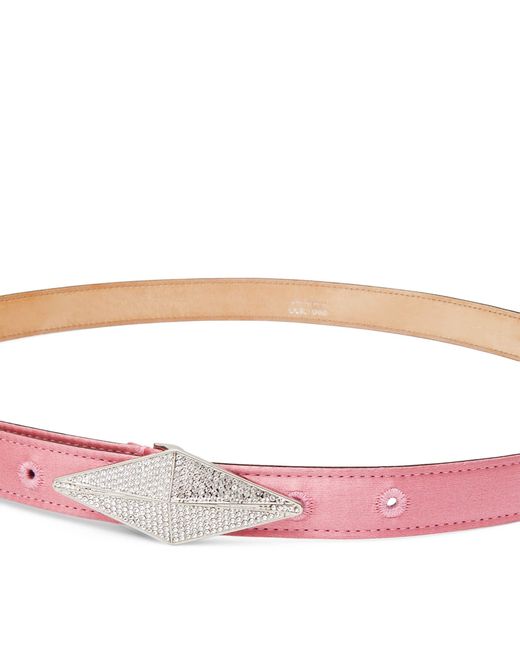 Jimmy Choo Pink Satin Embellished Diamond Clasp Belt