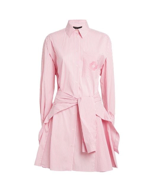 Maje Pink Cotton-Blend Striped Shirt Dress