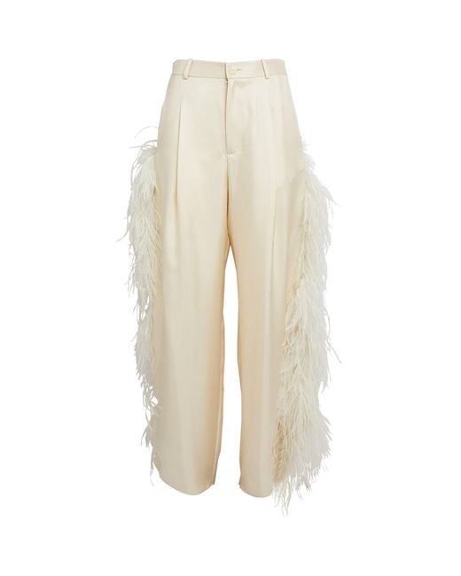 LAPOINTE White Silk Ostrich-feather Trousers