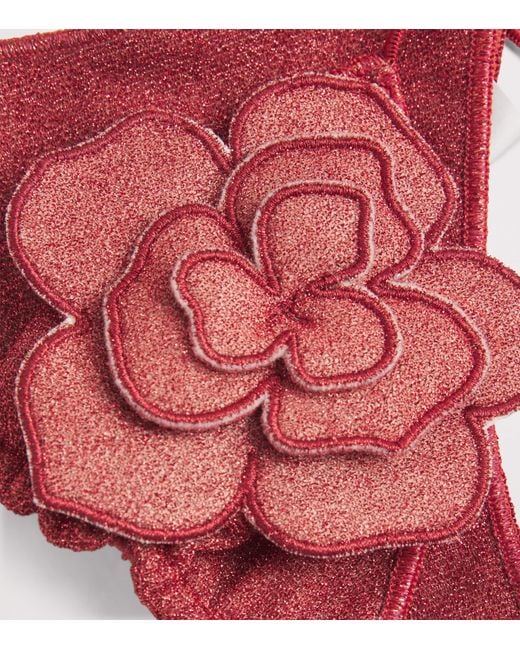 Oseree Red Floral-Appliqué Lumière Bikini