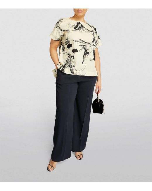 Marina Rinaldi Natural Cotton Patterned Short-sleeve Blouse