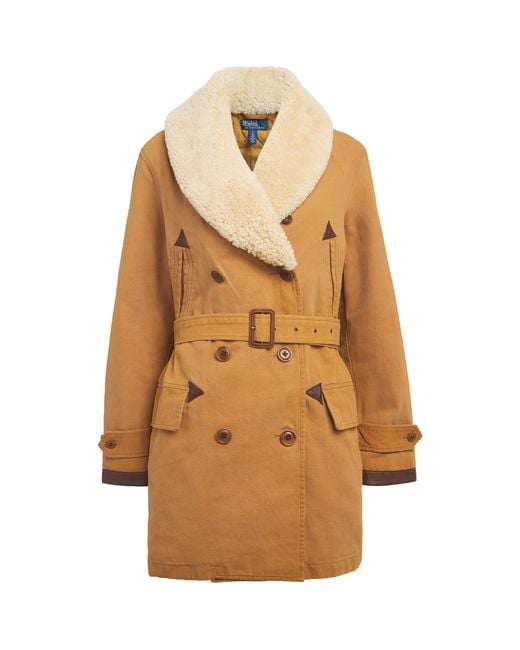 Polo Ralph Lauren Natural Canvas Shearling Trim Ranch Coat