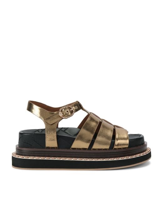 Kurt Geiger Brown Metallic Leather Orson Sandals