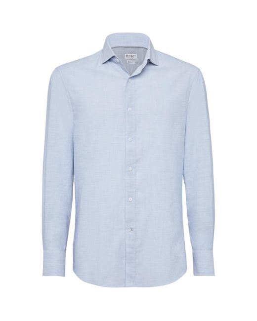 Brunello Cucinelli Blue Cotton Oxford Shirt for men