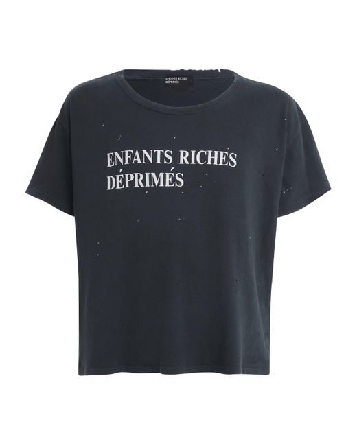 Enfants Riches Deprimes Black Cotton Distressed Logo T-Shirt for men