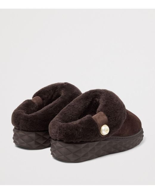 Jimmy Choo Brown Diamond Maxi Suede-Shearling Mules