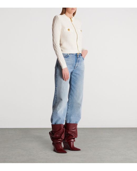 Balmain White Crocodile-Knit Cardigan