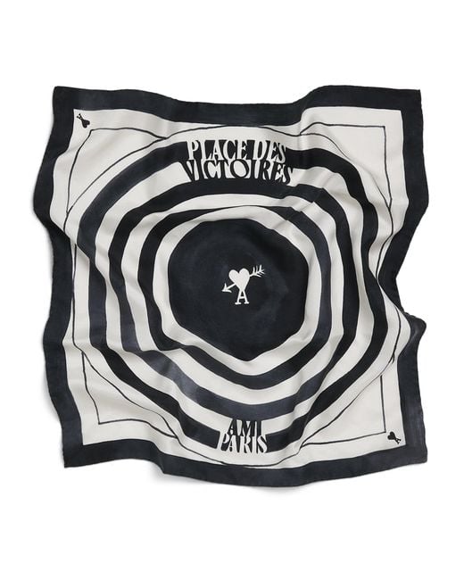AMI Black Silk Place Des Victoires Scarf for men