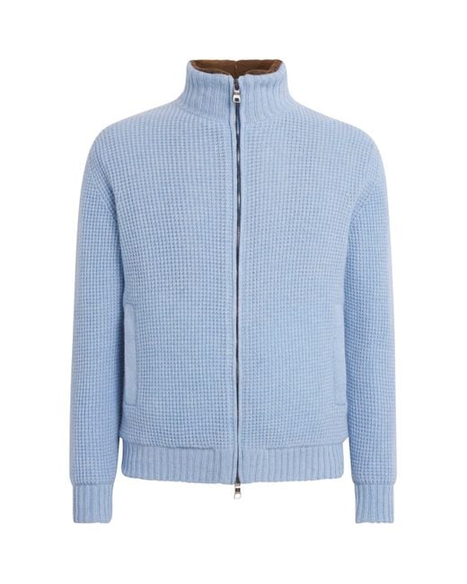 FIORONI CASHMERE Blue Cashmere-Mink Bomber Jacket for men