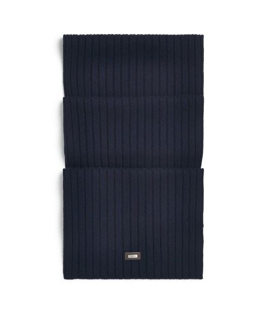 Herno Blue Cashmere Rib-Knit Scarf for men