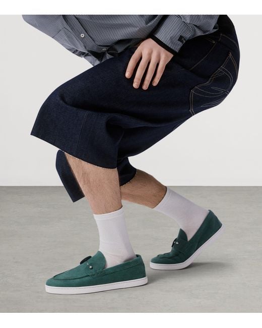 Christian Louboutin Green Chambeliboat Leather Boat Shoes for men