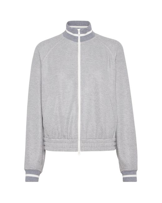 Brunello Cucinelli Gray Sparkling Piqué Zip-Up Sweatshirt