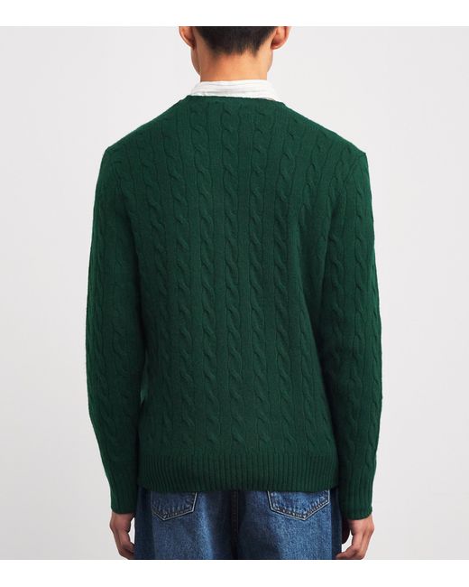 Polo Ralph Lauren Green Wool-Cashmere Cable-Knit Polo Pony Sweater for men