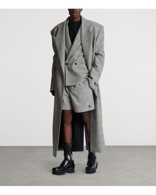 Balmain Gray Virgin Wool Check Shorts for men