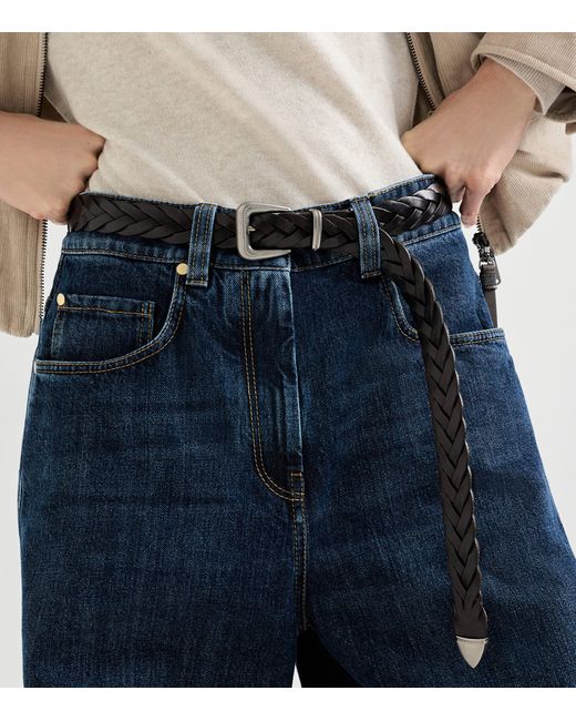 Brunello Cucinelli Black Leather Braided Belt