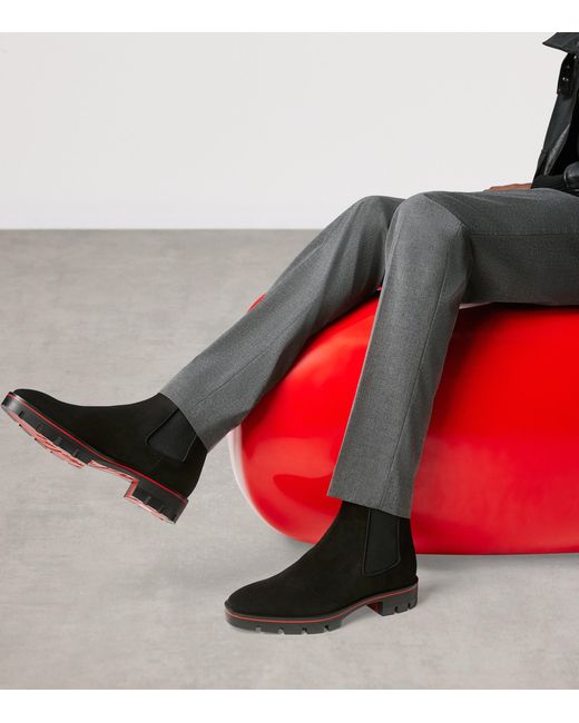 Christian Louboutin Black Alpinosol Veau Velour Chelsea Boots for men