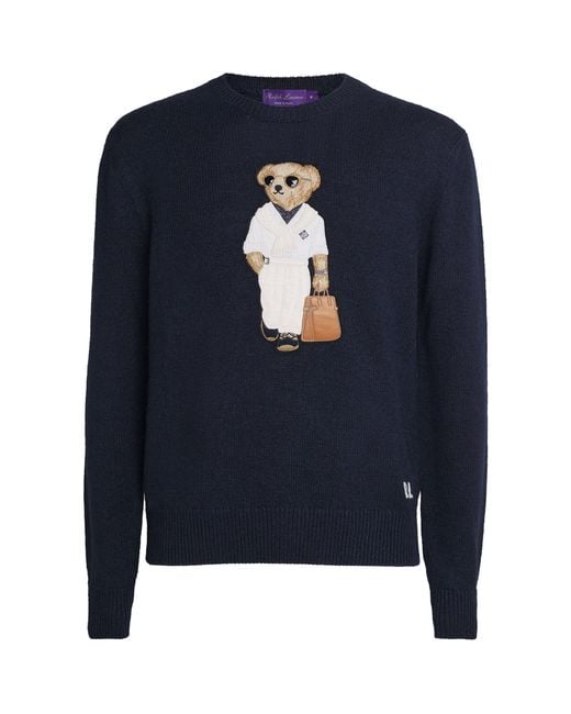 Ralph Lauren Blue Silk-Linen Polo Bear Sweater for men