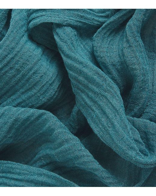 Eskandar Blue Linen-blend Textured Scarf
