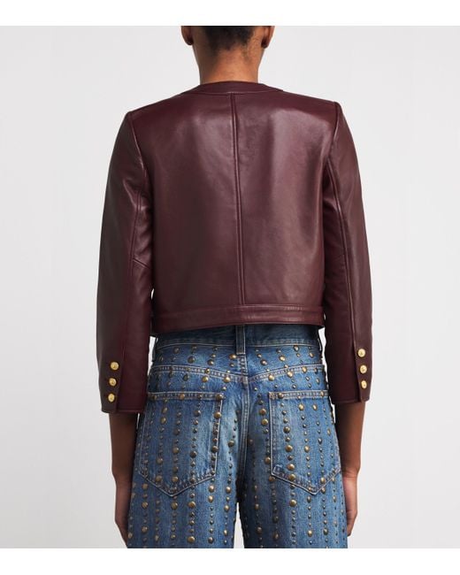 L'Agence Purple Leather Collarless Deidra Jacket